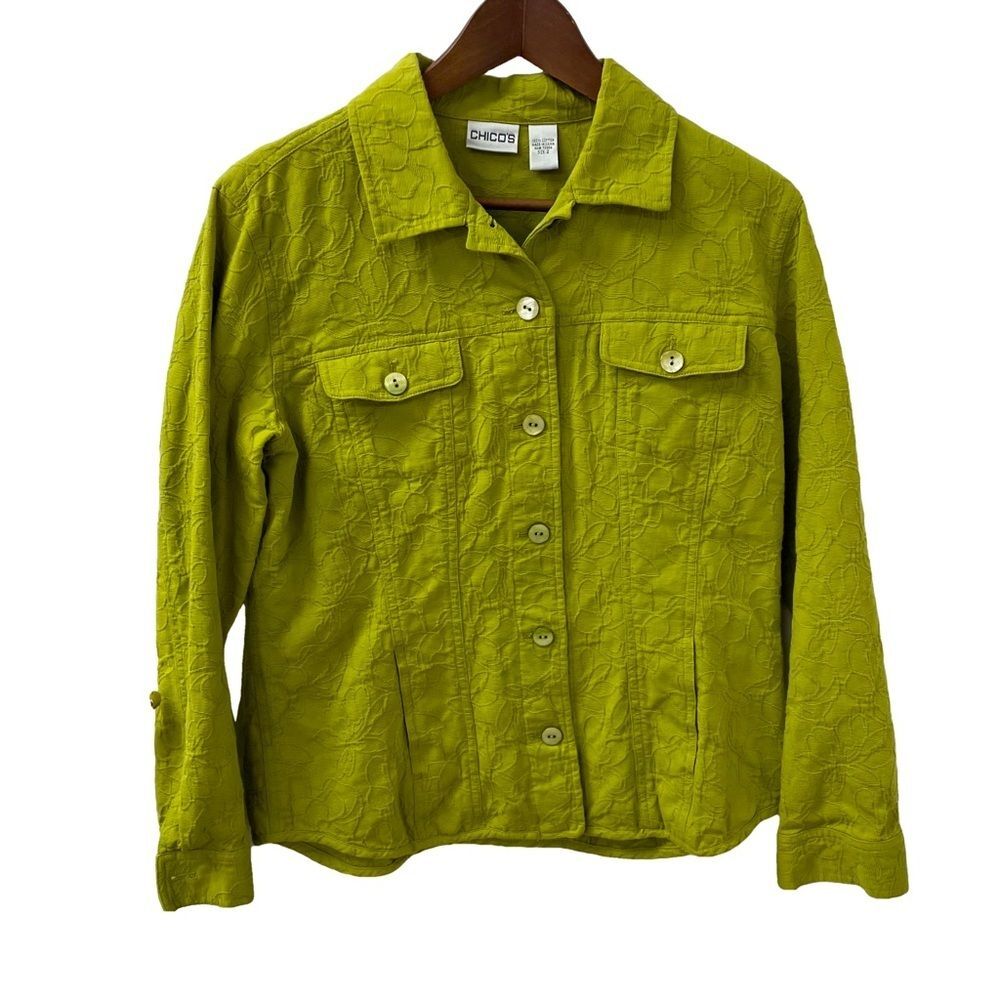 Chico’s Jacket Green Embroidered Detail Women’s Size 1 (Medium)